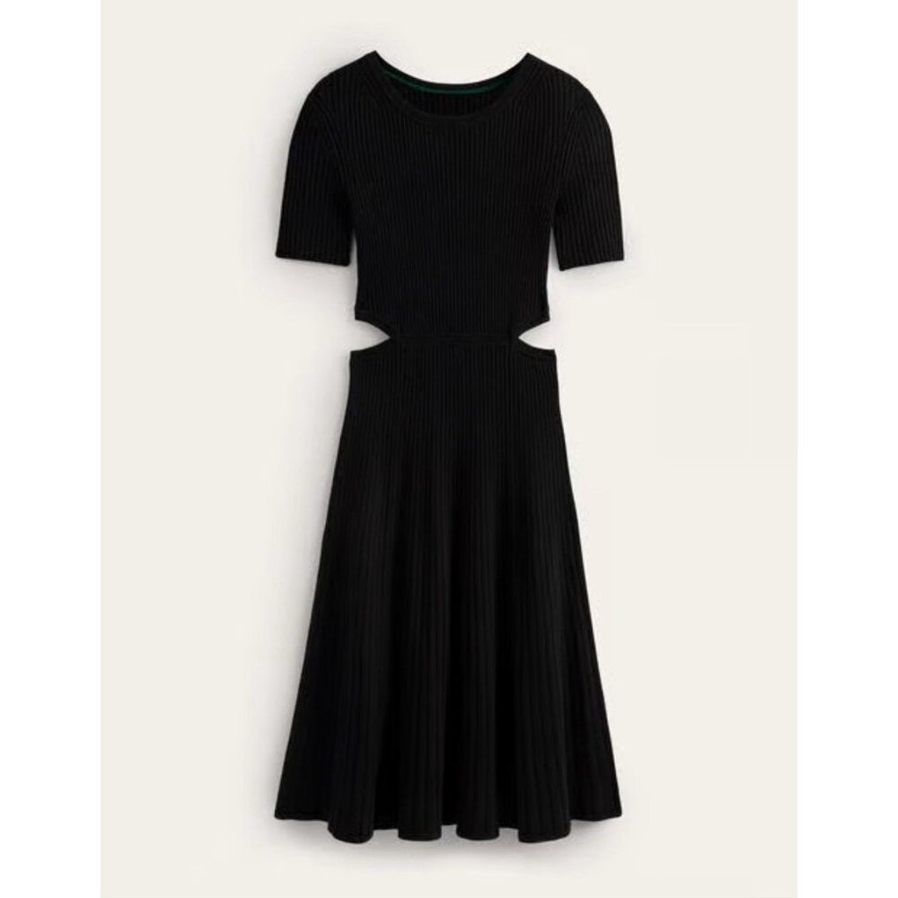Boden Black Ribbed Midi Dress with Cutouts